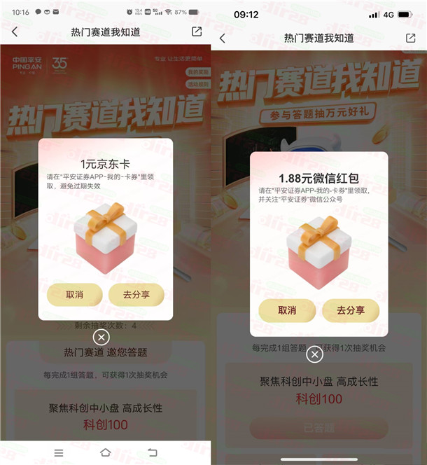 平安证券热门赛道答题抽1-10圆京东咔、0.88-2.88圆微芯红包-汇一线首码网